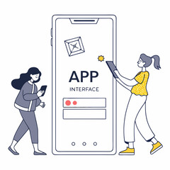 Two Isolated Outlined Smartphones Displaying Social Media Interface And Music Player