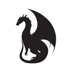 Fototapeta premium Dragon silhouette vector illustration fantasy creature mythical beast black and white clip art design element