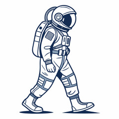 Walking Astronaut In Space Suit Isolated On White Background Vector Illustration