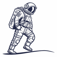 Astronaut Walking Vector Illustration In Space Mission Isolated On White Background
