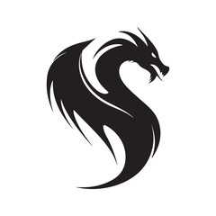 Fototapeta premium Black dragon silhouette vector illustration for logo design tattoo and mythical creature graphic art concept