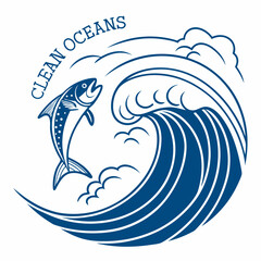 Clean Oceans Illustration With Jumping Fish And Waves For Environmental Awareness