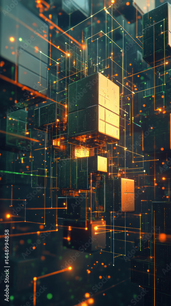 Aufkleber a computer generated image of a cityscape with many buildings and a lot of lights. scene is futurist