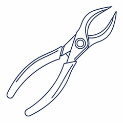 Pliers Illustration Isolated On White Background With Dark Blue Line Art