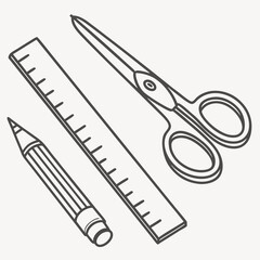 Back To School Supplies Pencil Ruler And Scissors Isolated Vector