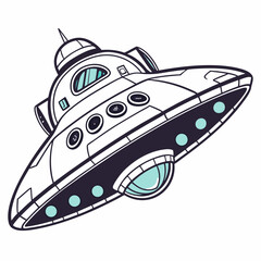 Retro Style Ufo Flying Saucer Isolated On White Background Illustration