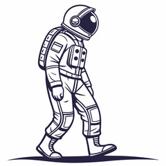 Walking Astronaut In Space Suit Vintage Illustration Concept Isolated Design