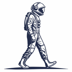 Striding Astronaut Man In Spacesuit Monochromatic Illustration Space Exploration Theme
