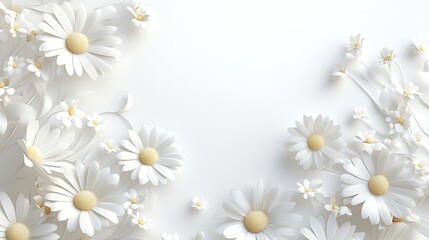 A group of daisies arranged neatly on a white background with space to insert text generative ai © Photo