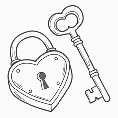 Heart Shaped Padlock And Key Vector Illustration Romance Concept Isolated
