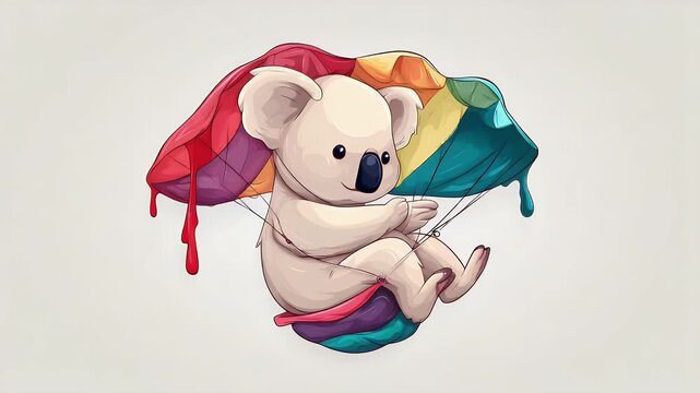 Koala in colorful parachute
