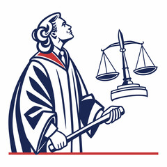 Judge With Gavel And Scales Of Justice In Vector Illustration