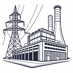 Power Plant And Electrical Transmission Tower Silhouette Vector Illustration