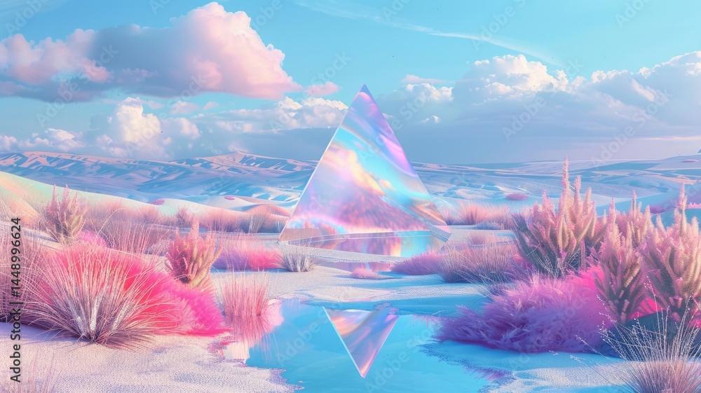 Poster abstract crystal mirror texture effect decorated with colorful light in modern design surrounded by 