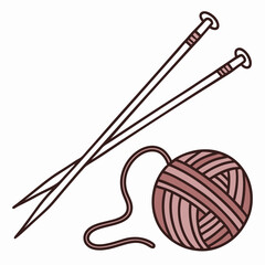 Knitting Needles And Ball Of Yarn Hobby Craft Icon Vector
