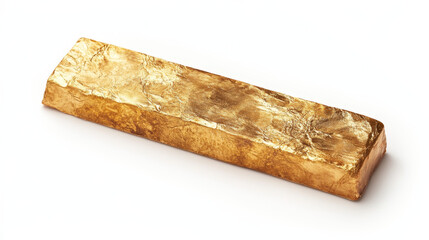 Fototapeta premium A golden foil-wrapped chocolate bar viewed from above on a white background