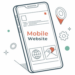 Mobile Website Outline Design On Device Screen With Location Icon