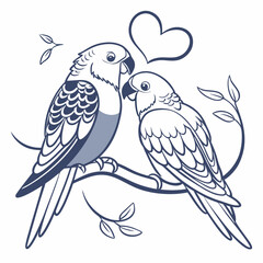 Two Lovebirds On A Branch Expressing Love With A Heart Shape