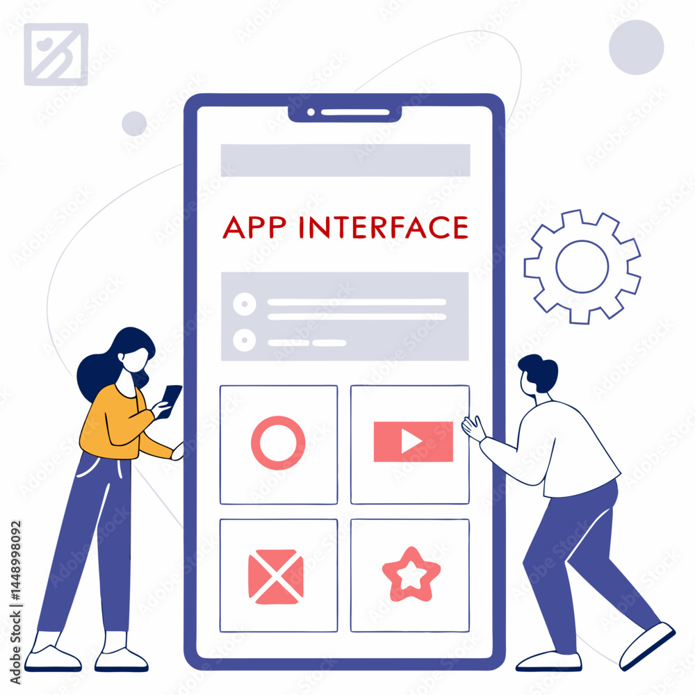 Poster mobile app development team collaboration on user interface design process