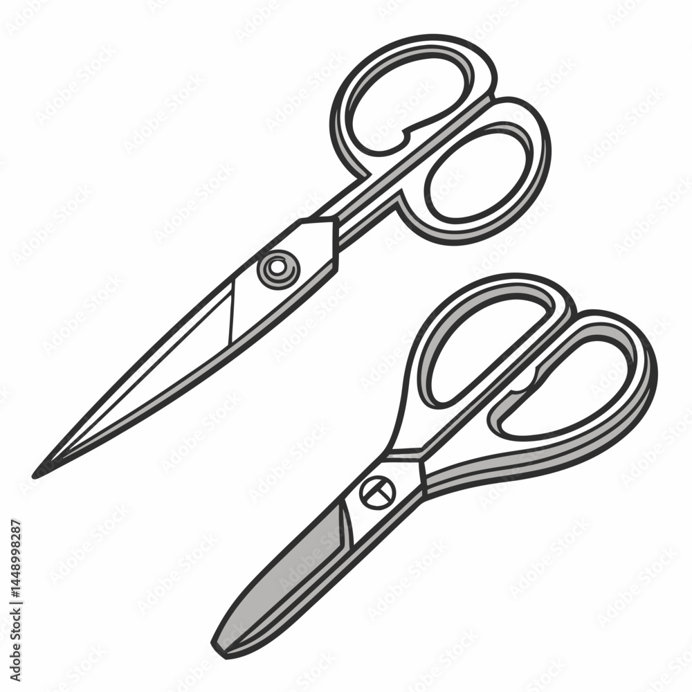 Poster two open scissors tool minimalistic style on white background illustration