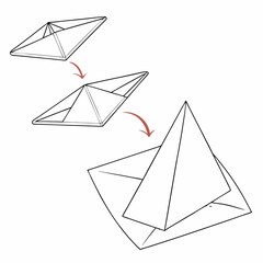Origami Pyramid Folding Sequence Diagram Paper Craft Instructions Minimalist Illustration