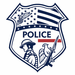 Police Badge Vector American Flag Law Enforcement Design Emblem Icon