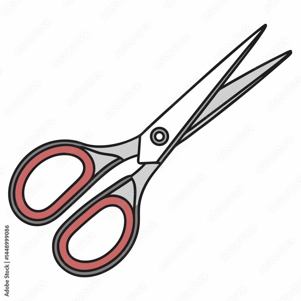 Poster open scissors with red handles cutting tool icon isolated object