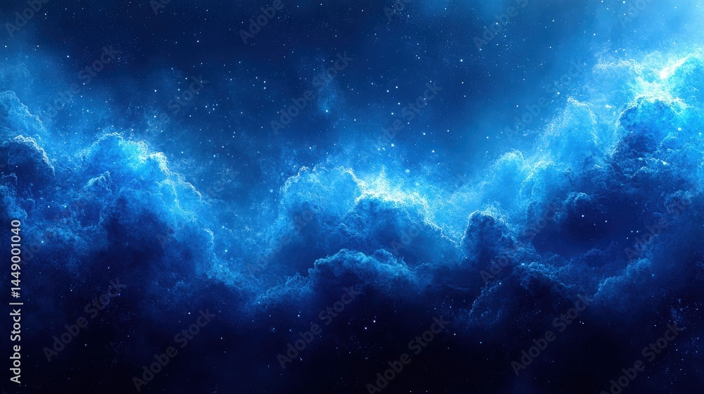 Poster nebula formation with ethereal glowing clouds and starry dust in outer space