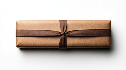 An elongated brown cardboard box is neatly sealed and isolated against a white background