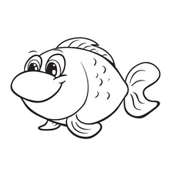 Fototapeta premium Cute cartoon fish coloring page for kids and toddlers black and white line art illustration vector silhouette