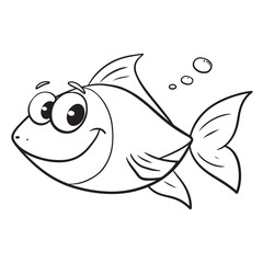 Cartoon fish outline drawing for kids coloring page aquatic animal illustration vector image black and white silhouette
