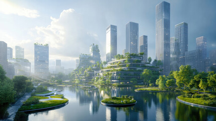 Obraz premium Cityscape with green spaces