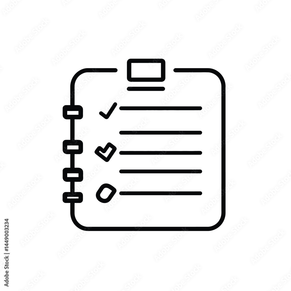 Poster minimalist clipboard with check marks in black outline on transparent background