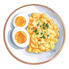 スクランブルエッグとゆでたまごの水彩風イラスト　生成AI
