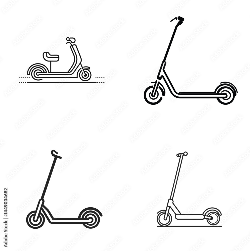 Poster minimalistic line art of scooters with transparent background vector icons
