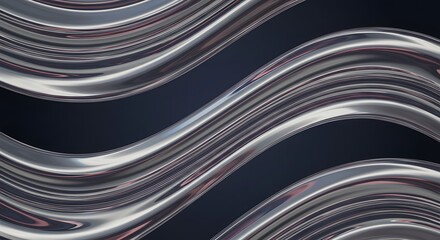 Chrome Wave Abstract Background - Metallic Silver Curve Pattern, Liquid Metal Texture