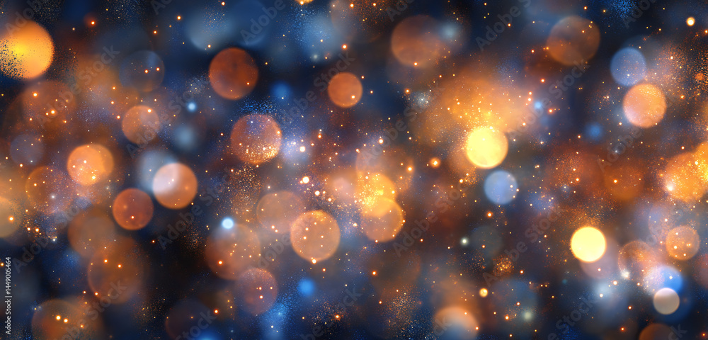 Poster blurred city lights at night, creating an abstract bokeh background with copy space.