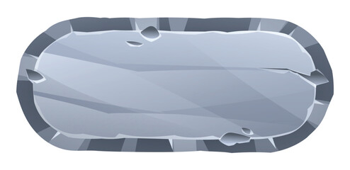 Rounded rectangle stone board with a rough surface, surrounded by sharp jagged edges. Stone banner element for game and web. Ui or gui design element. Vector cartoon illustration