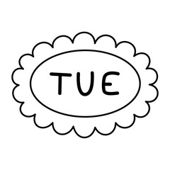 the word tue with flower, tuesday doodle outline
