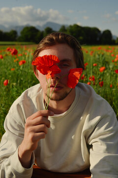 A handsome man in spring