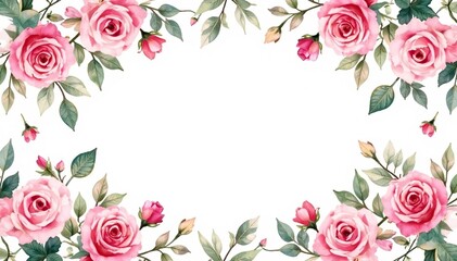 Delicate watercolor roses & leaves, repeating seamlessly , pink, romantic