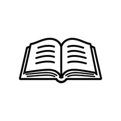 Open Book Icon with Thick Black Outline and Pages on Transparent Background