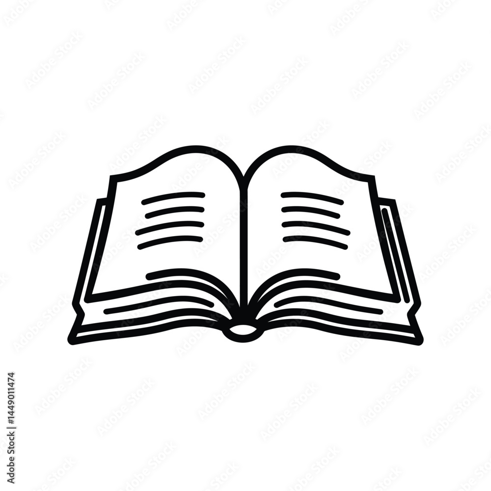 Poster open book outline with lines on pages on transparent background