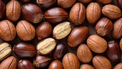 Chestnut, Pecan, Walnut nuts  set bundle, transparent isolated background. 2