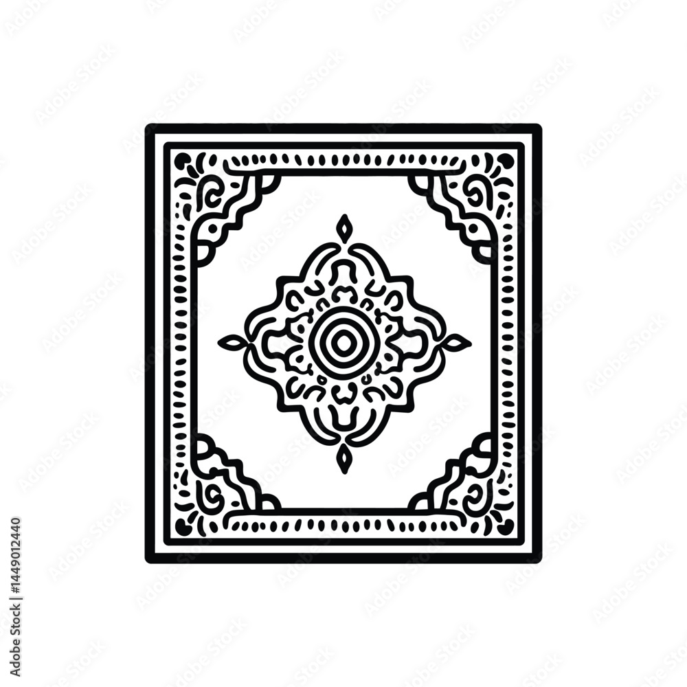 Poster ornate square mandala element with intricate borders on transparent background