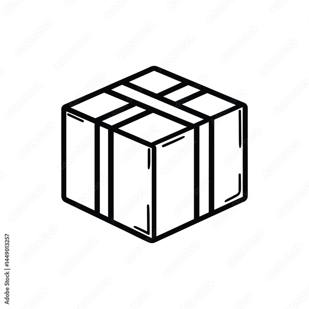 Poster outline box package with straps isolated on transparent background, simple design