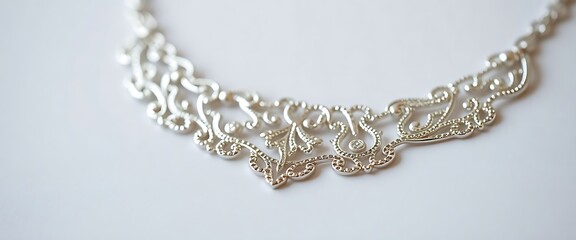 close up of a necklace on a white surface