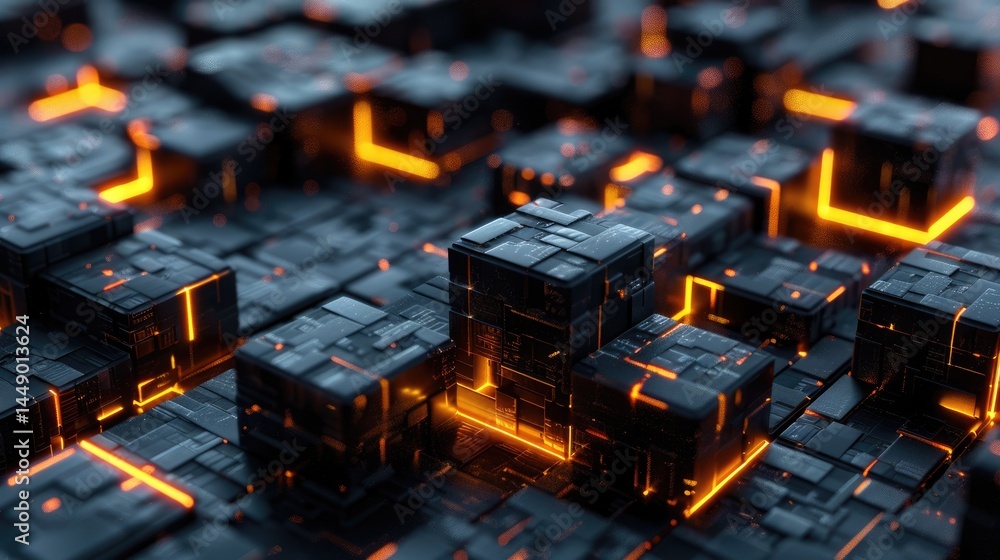 Poster explore a captivating 3d visualization showcasing an abstract algorithmic design on a dark backgroun