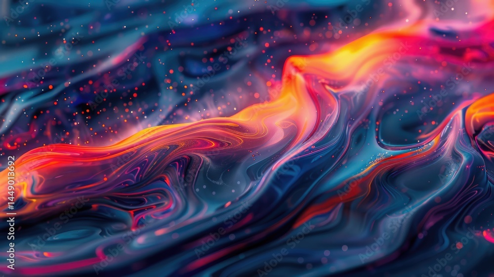 Poster abstract picture micro light sparkling particle represent data flow vivid flowing wave with high tec