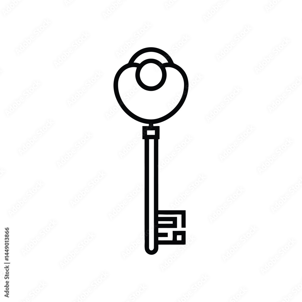 Poster outline drawing elegant key design on transparent background